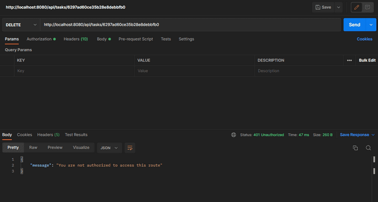 Delete Task Route Access Denied